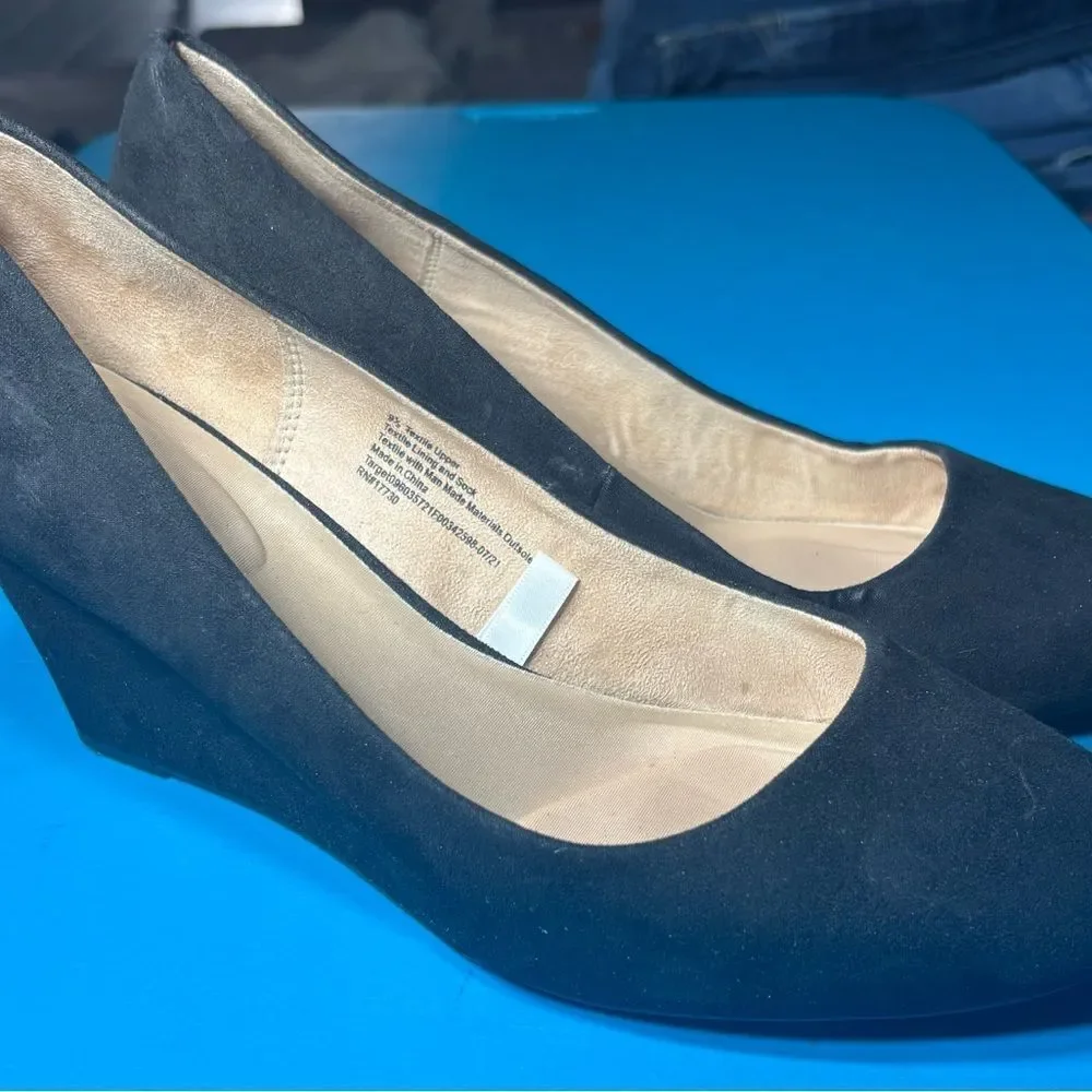 A New Day Black Suede Wedges Womens Size 9.5 EPC